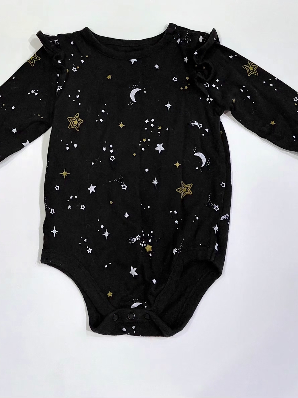 Garanimals Black One-Piece Bodysuit with Gold & White Celestial Print
